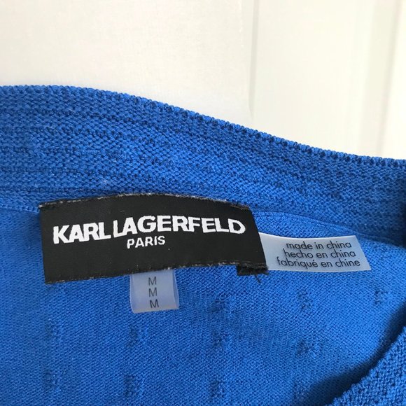 Karl Lagerfeld Royal Blue Sweater W/Beaded Neck - Picture 2 of 7